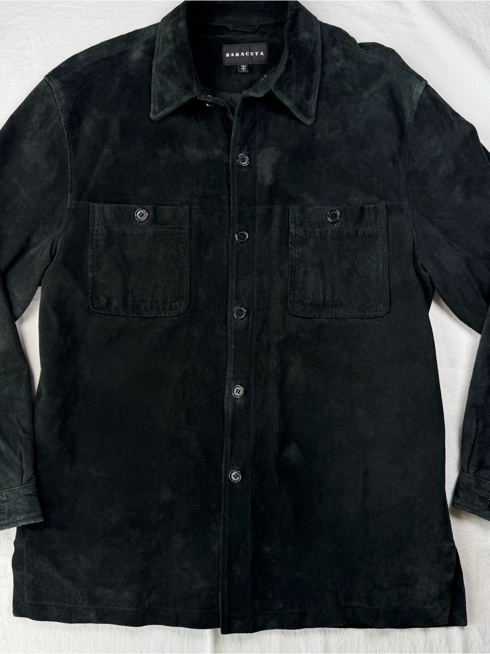 Baracuta Men’s Black Genuine Suede Leather Shirt jacket/overshirt size Large